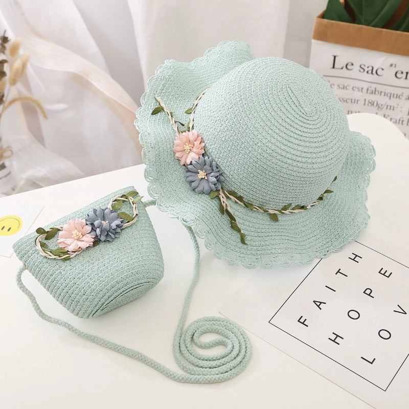 Sun Hat Girls' New Summer Straw Bag Set UV Princess Baby