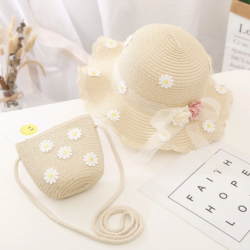 Sun Hat Girls' New Summer Straw Bag Set UV Princess Baby