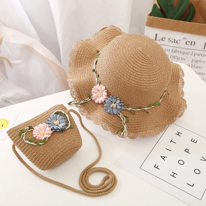 Sun Hat Girls' New Summer Straw Bag Set UV Princess Baby