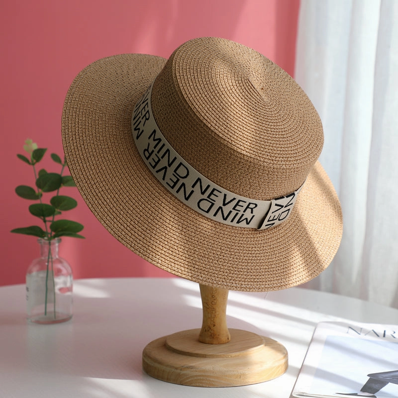 Sun Hat Women Summer Beach Sun Protection Straw Flat Brim British