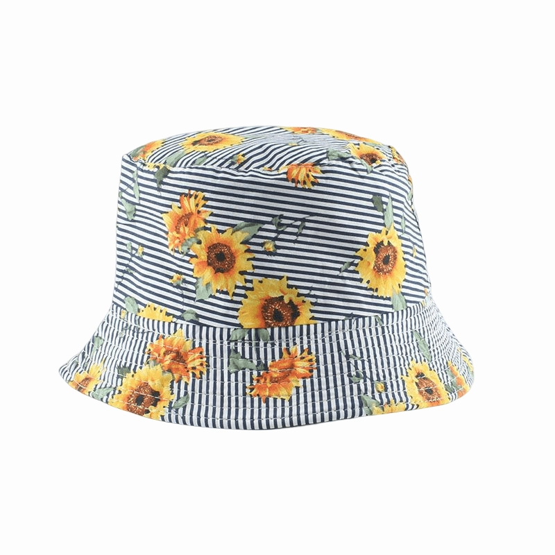 Sunflowers Striped Cotton Bucket Hat