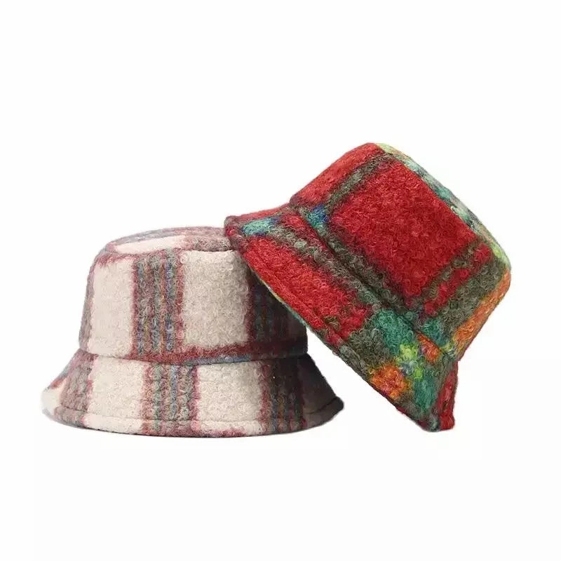 Tarly Winter Plaid Fur Bucket Hat