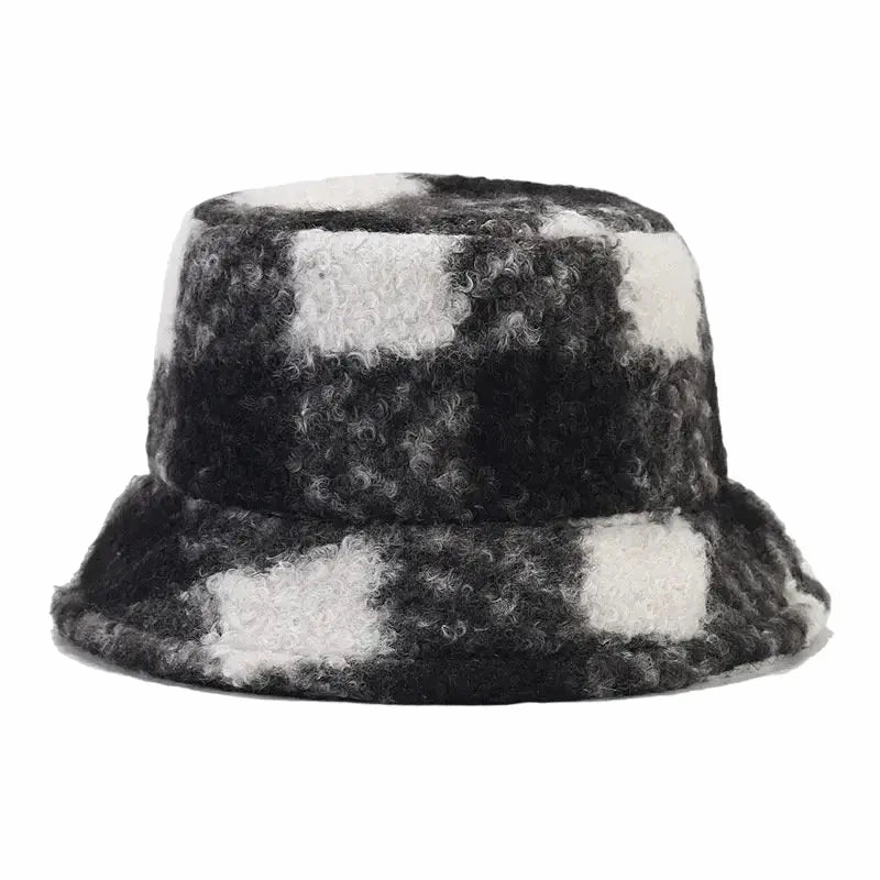 Tarly Winter Plaid Fur Bucket Hat