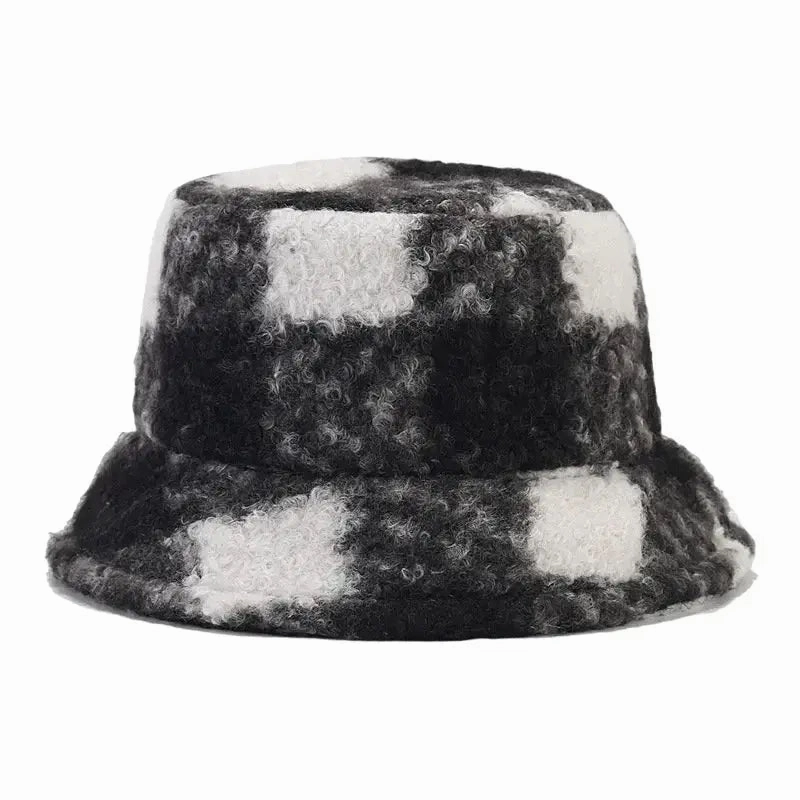 Tarly Winter Plaid Fur Bucket Hat