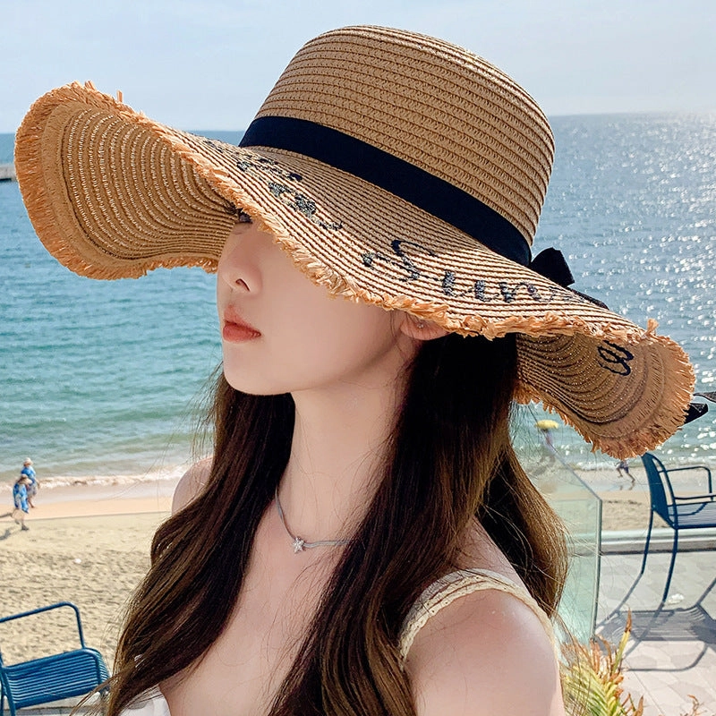 Trendy Summer Large Brim Letter Embroidered Straw Hat