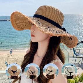 Trendy Summer Large Brim Letter Embroidered Straw Hat