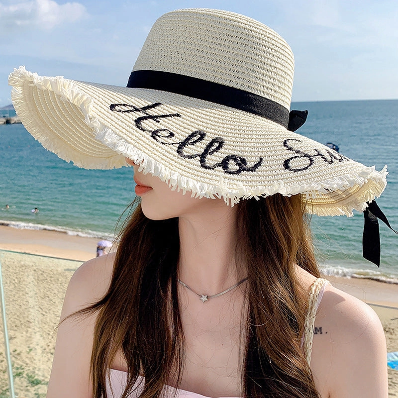 Trendy Summer Large Brim Letter Embroidered Straw Hat
