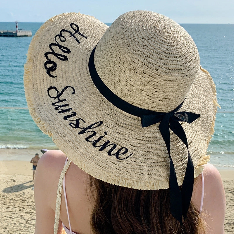 Trendy Summer Large Brim Letter Embroidered Straw Hat