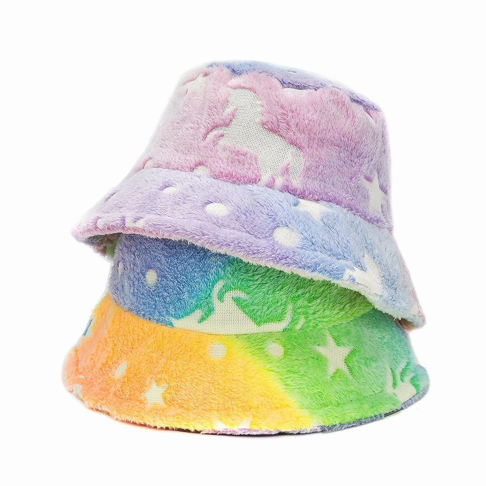 Unicorns Tie-Dye Fur Bucket Hat