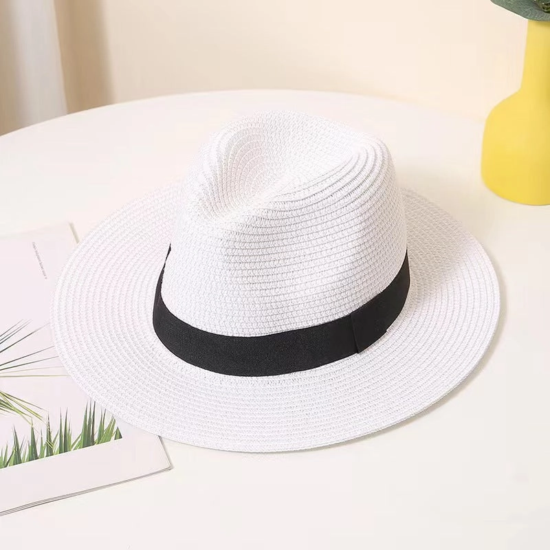 Unisex Summer Sun Protection Straw Wide Brim Beach Hat Panama