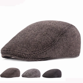 Vintage Herringbone Cotton Flat Cap