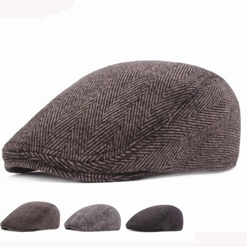 Vintage Herringbone Cotton Flat Cap