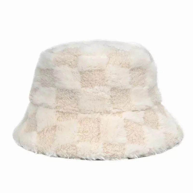 Vintage Plaid Fur Bucket Hat
