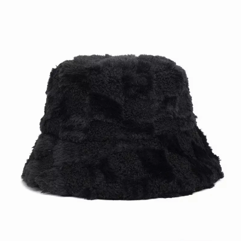 Vintage Plaid Fur Bucket Hat