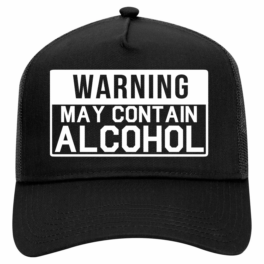 Warning May Contain Alcohol Retro Adult 5 Panel Mesh Trucker Hat