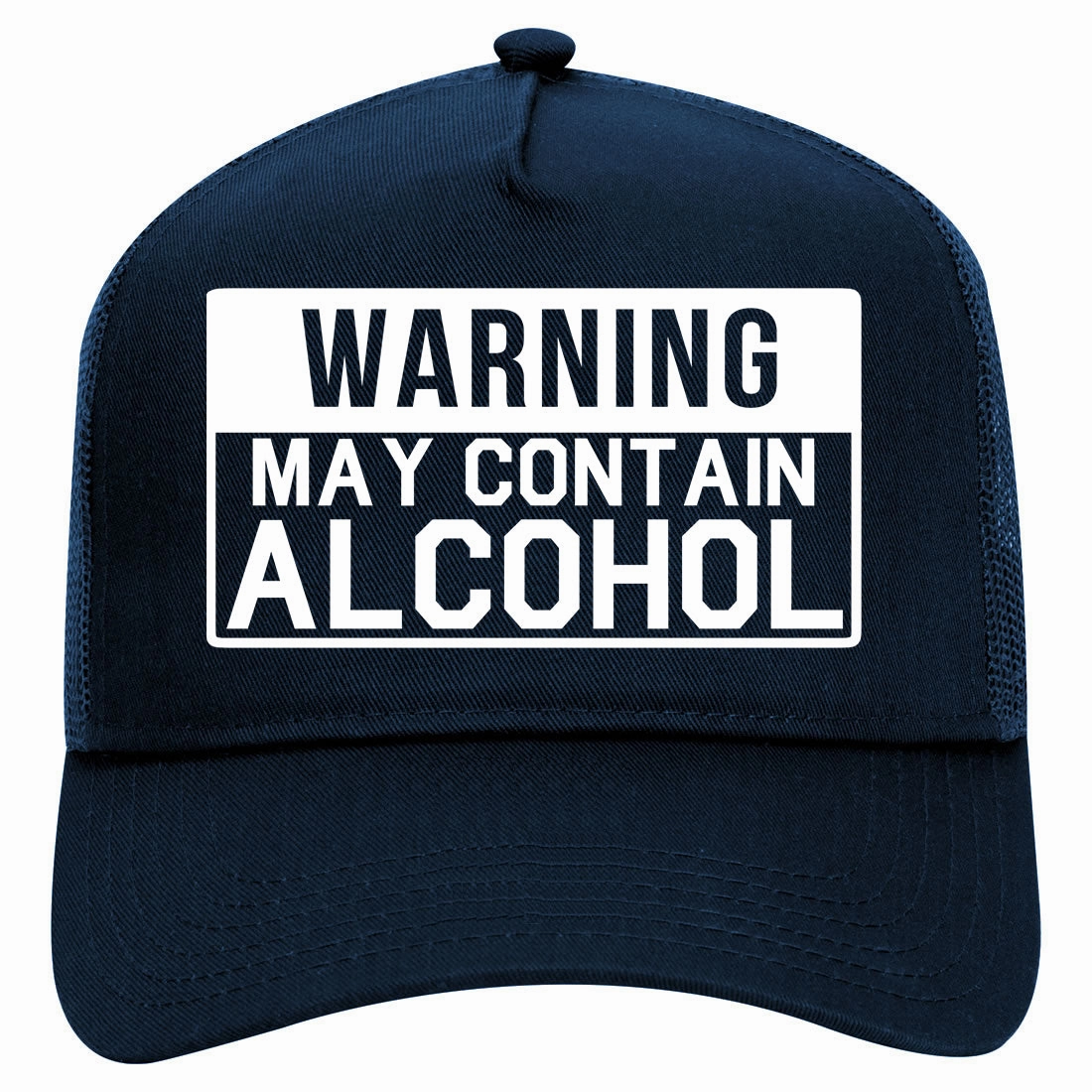 Warning May Contain Alcohol Retro Adult 5 Panel Mesh Trucker Hat