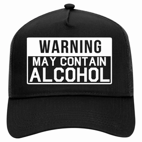Warning May Contain Alcohol Retro Adult 5 Panel Mesh Trucker Hat