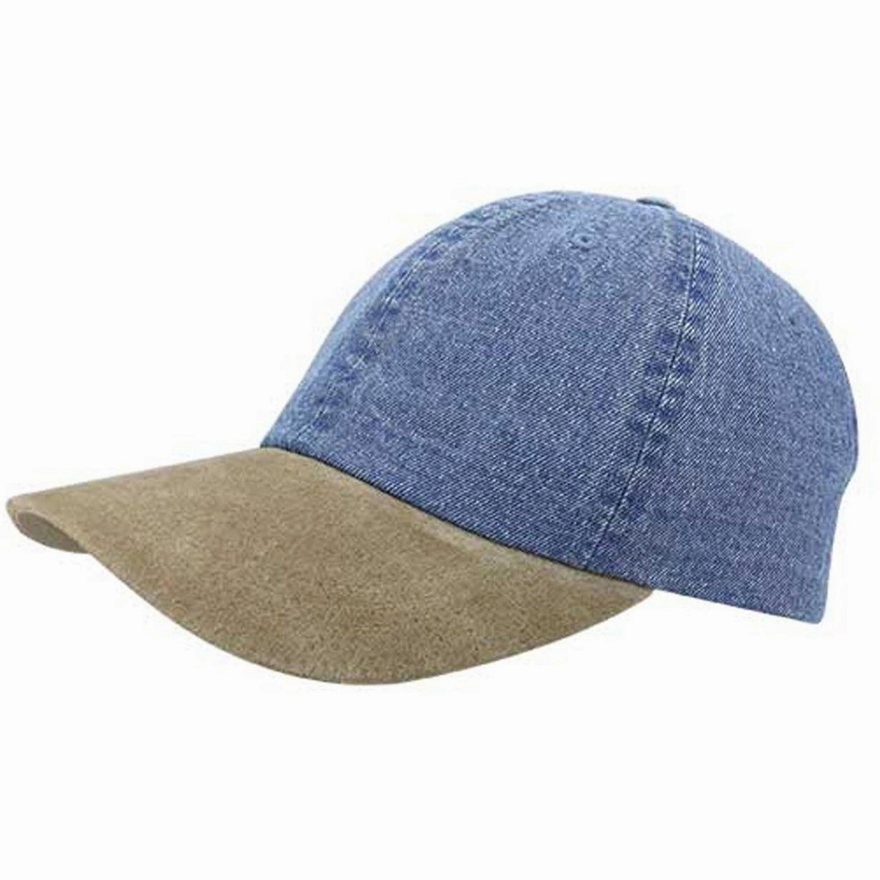 Washed Denim Cap with Suede Bill Strapback Hat