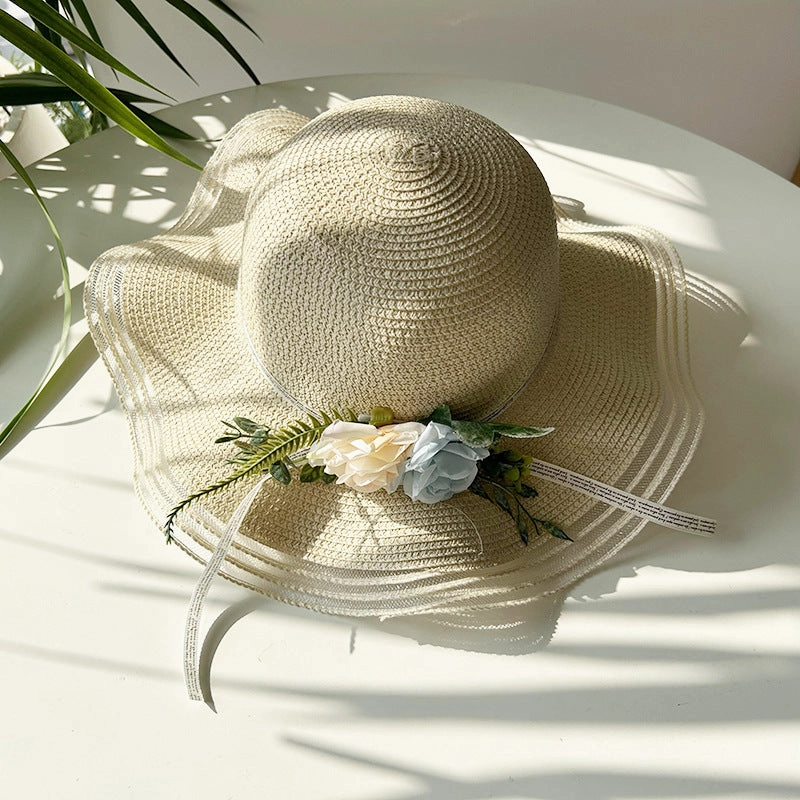 Wave Brim Straw Hat Family Chic Cute Princess Sun Protection