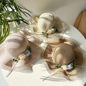 Wave Brim Straw Hat Family Chic Cute Princess Sun Protection