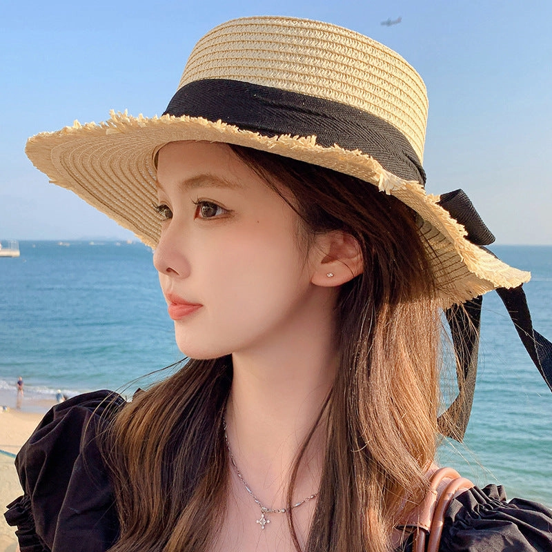 Wave-Edge Bow Wide-Brim Hat