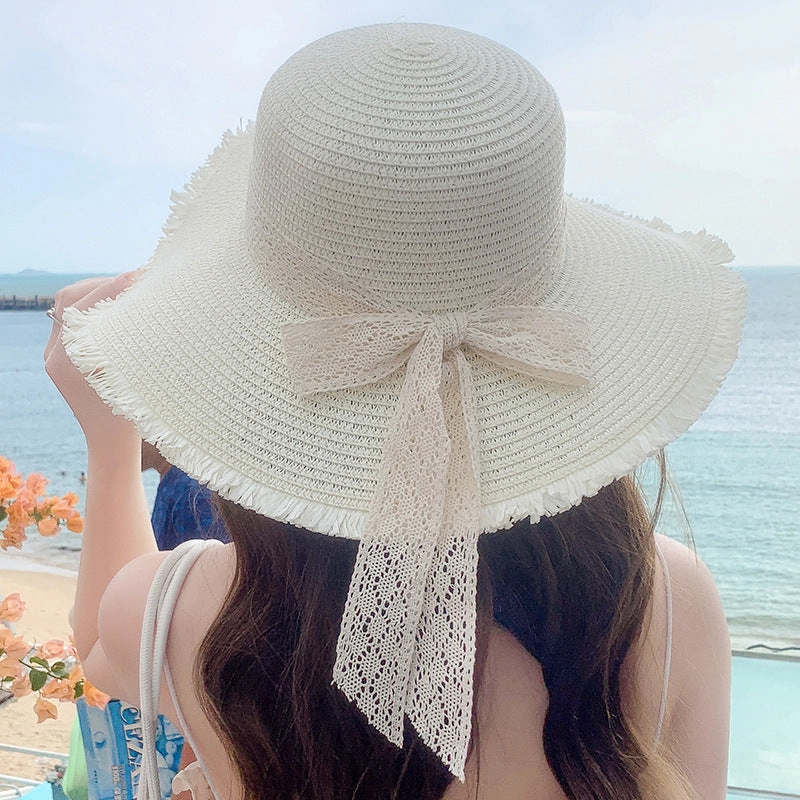Wave-Edge Bow Wide-Brim Hat