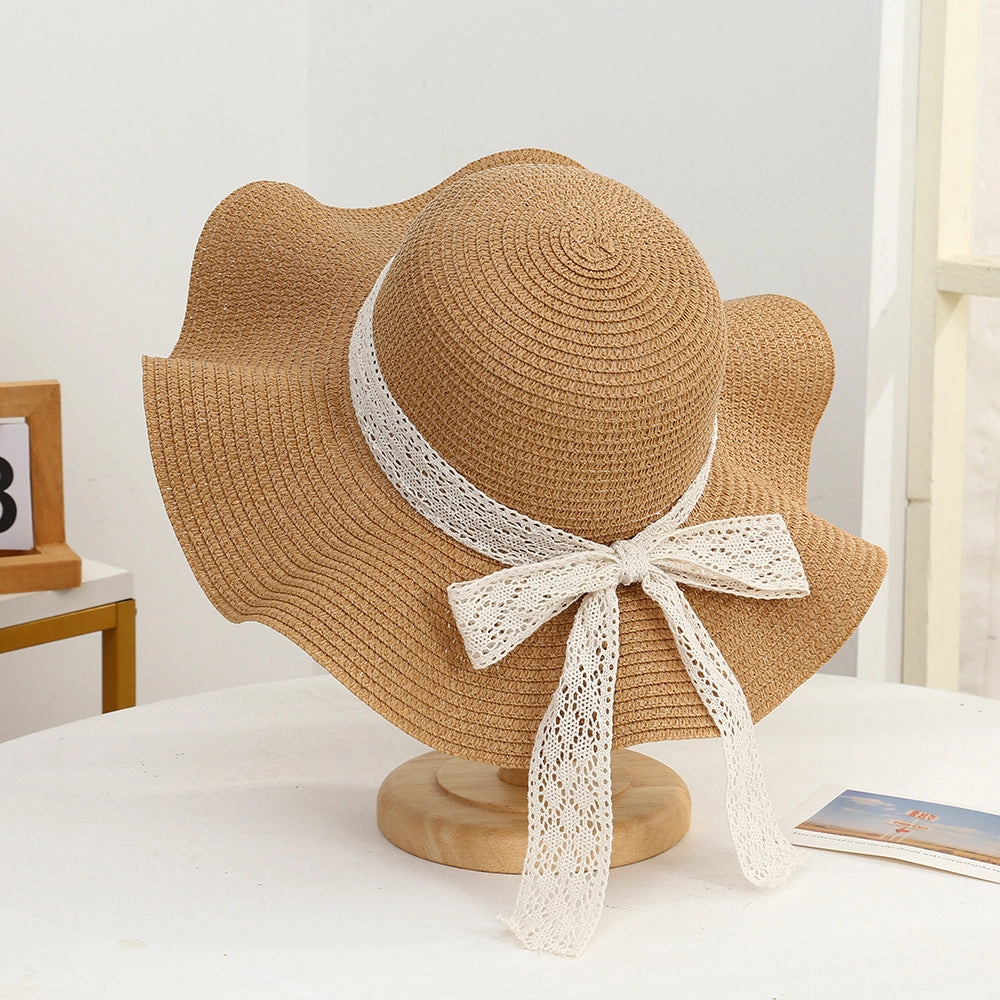 Wave-Edge Bow Wide-Brim Hat