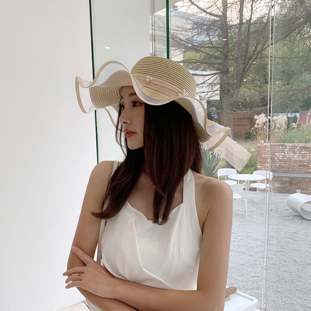 Wave-Edge Bow Wide-Brim Hat