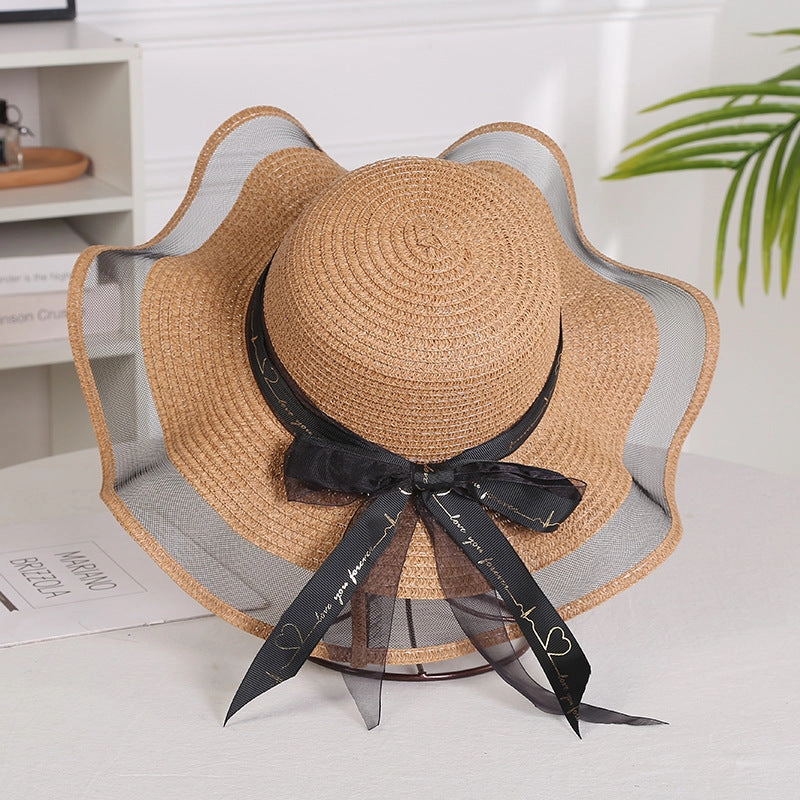 Wave-Edge Bow Wide-Brim Hat