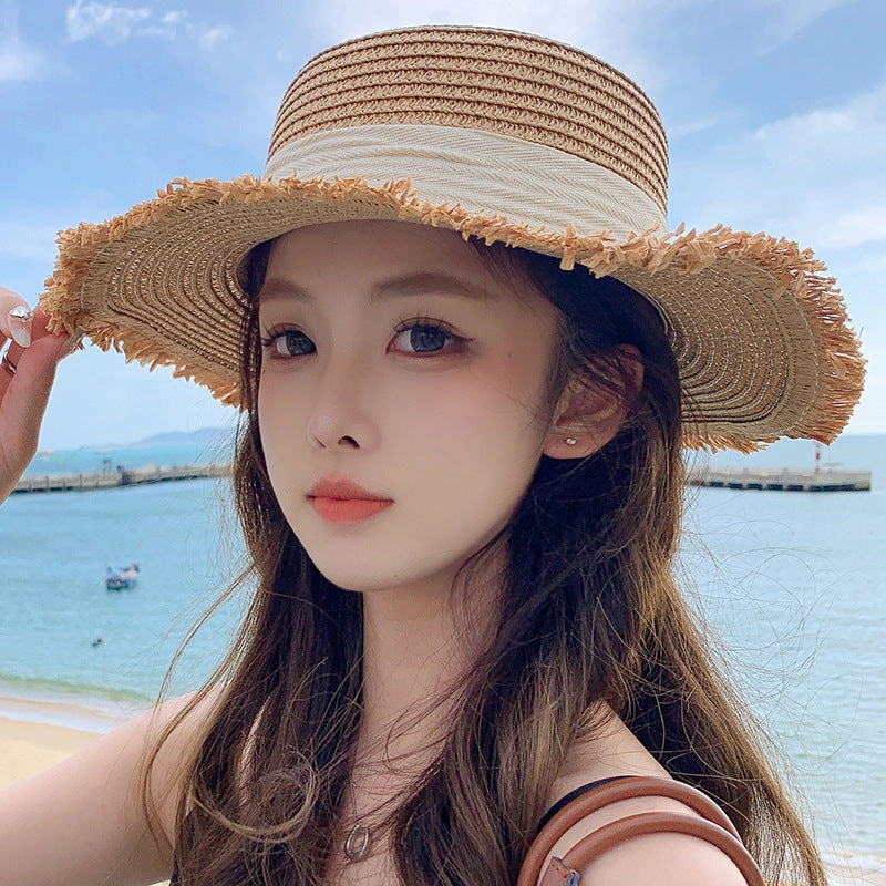 Wave-Edge Bow Wide-Brim Hat