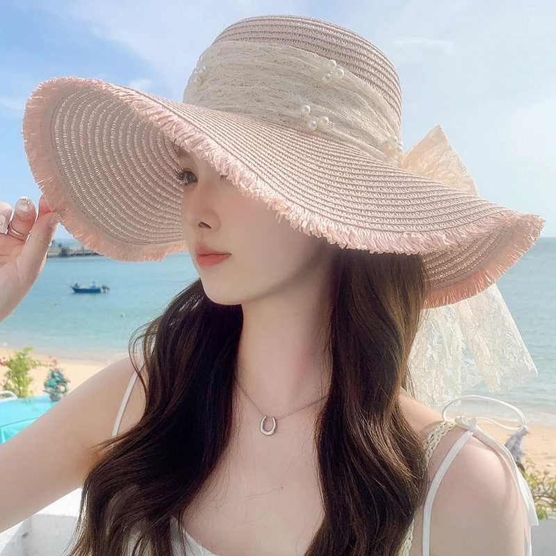 Wave-Edge Bow Wide-Brim Hat