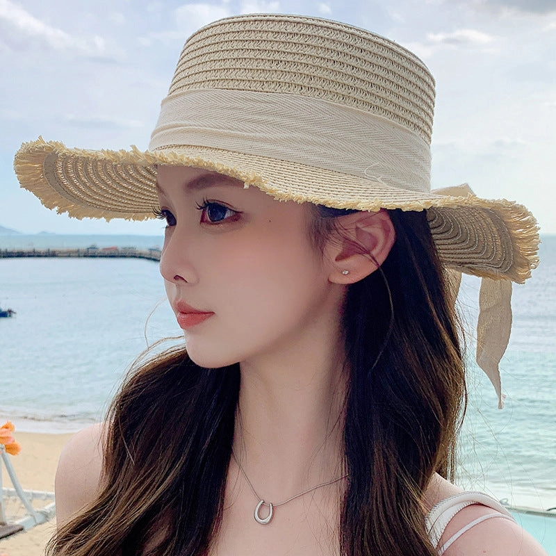 Wave-Edge Bow Wide-Brim Hat