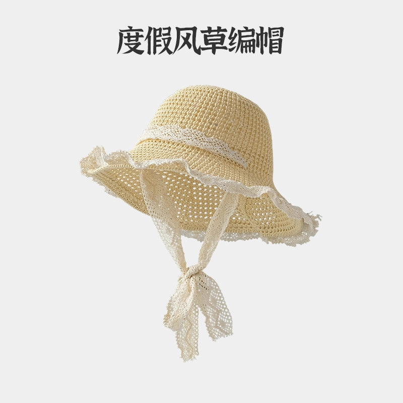 Wave-Edge Bow Wide-Brim Hat