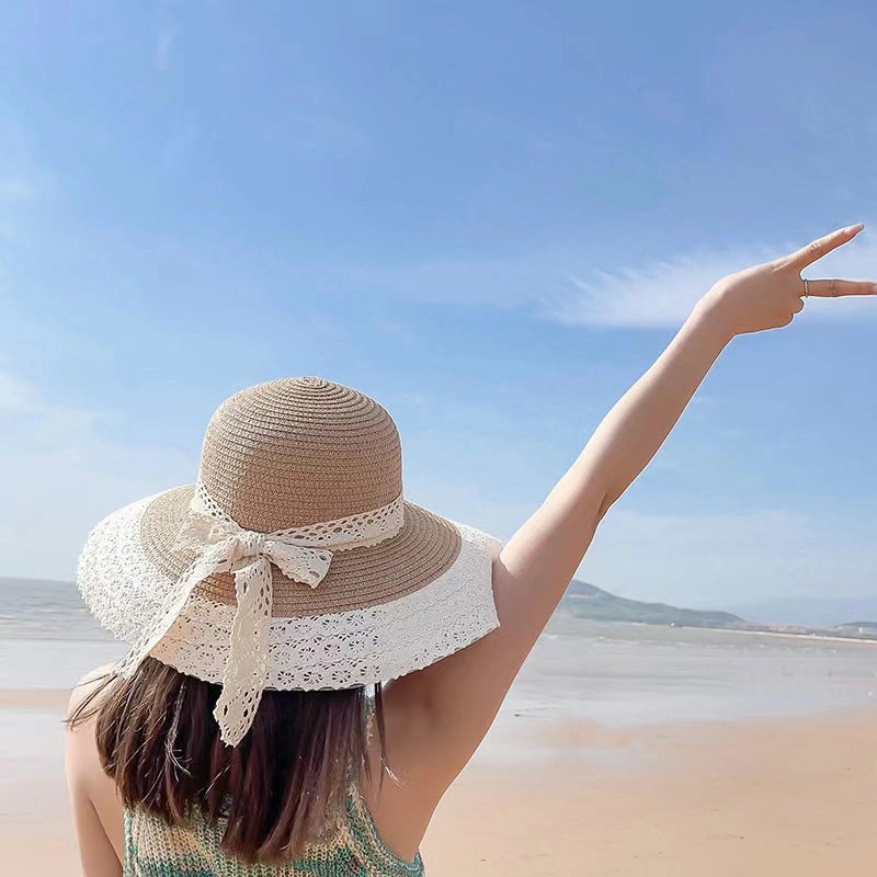 Wave-Edge Bow Wide-Brim Hat
