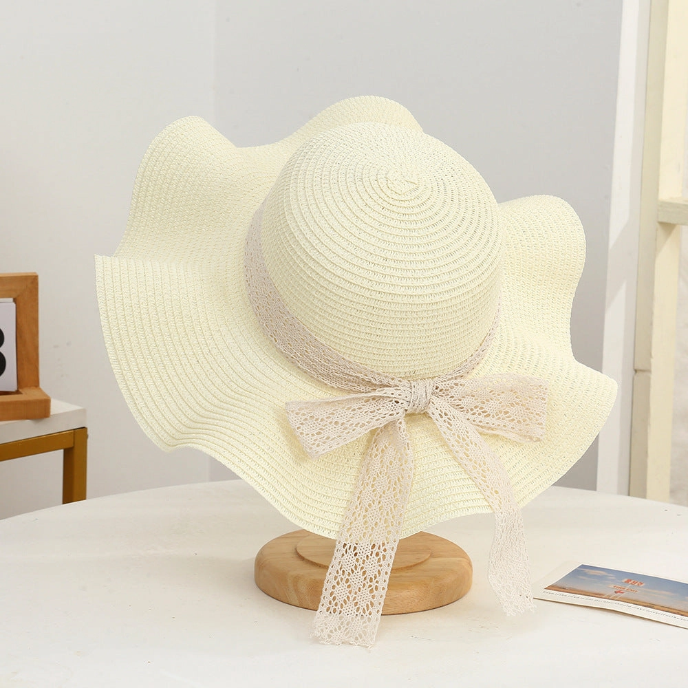 Wave-Edge Bow Wide-Brim Hat