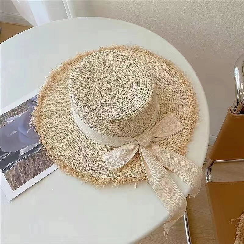 Wave-Edge Bow Wide-Brim Hat