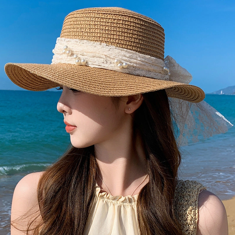 Wave-Edge Bow Wide-Brim Hat