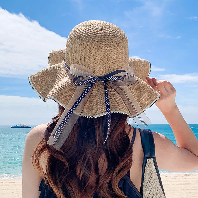 Wave-Edge Bow Wide-Brim Hat