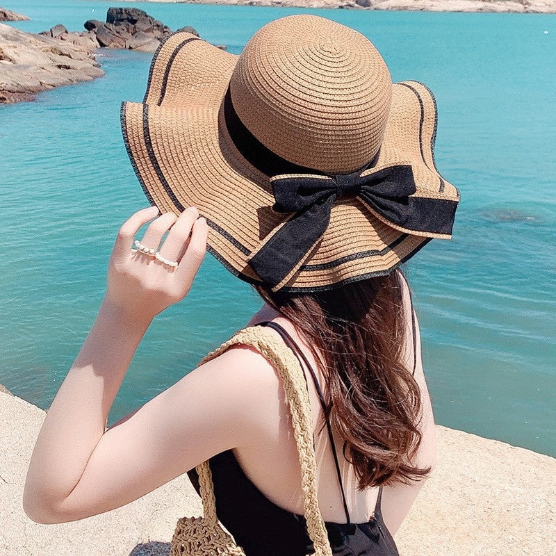 Wave-Edge Bow Wide-Brim Hat