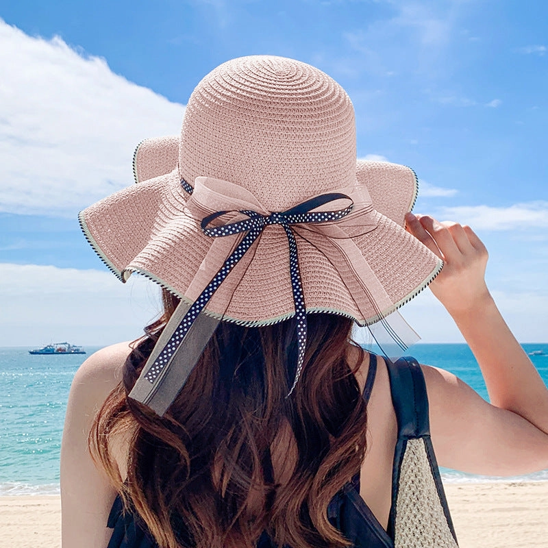 Wave-Edge Bow Wide-Brim Hat