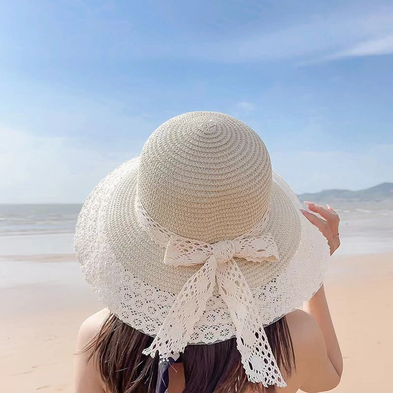 Wave-Edge Bow Wide-Brim Hat