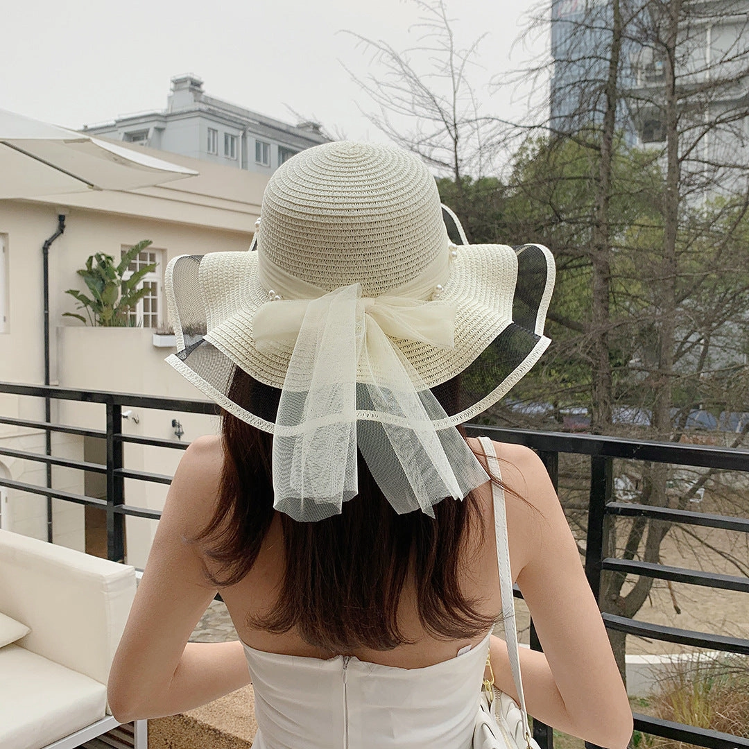 Wave-Edge Bow Wide-Brim Hat