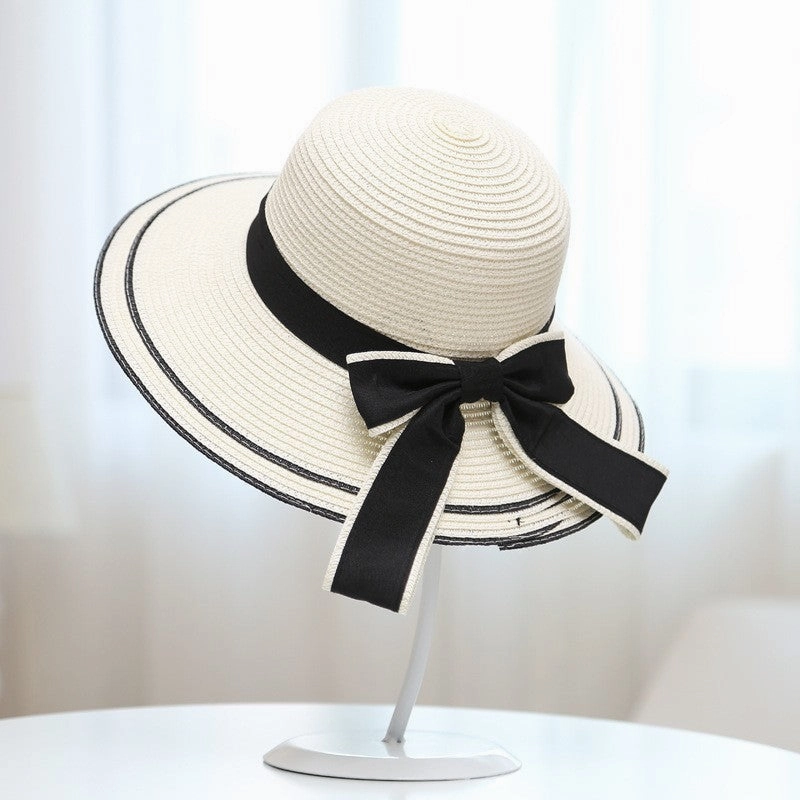 Wave-Edge Bow Wide-Brim Hat