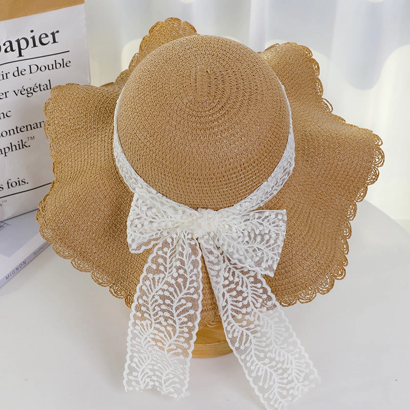 Wave Edge Lace Straw Hat Women's Summer Large Brim Sun Hat