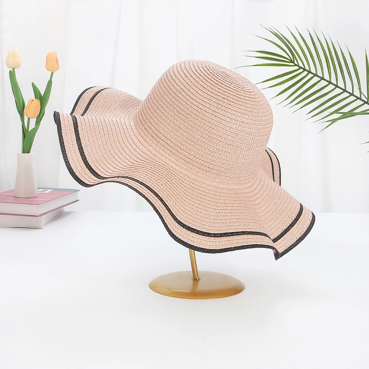 Wave-Edge Straw Hat Large Brim Summer Sun Protection