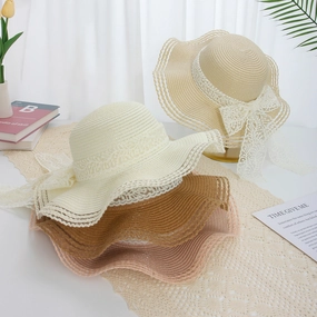 Wavy Floral Straw Hat Women Summer