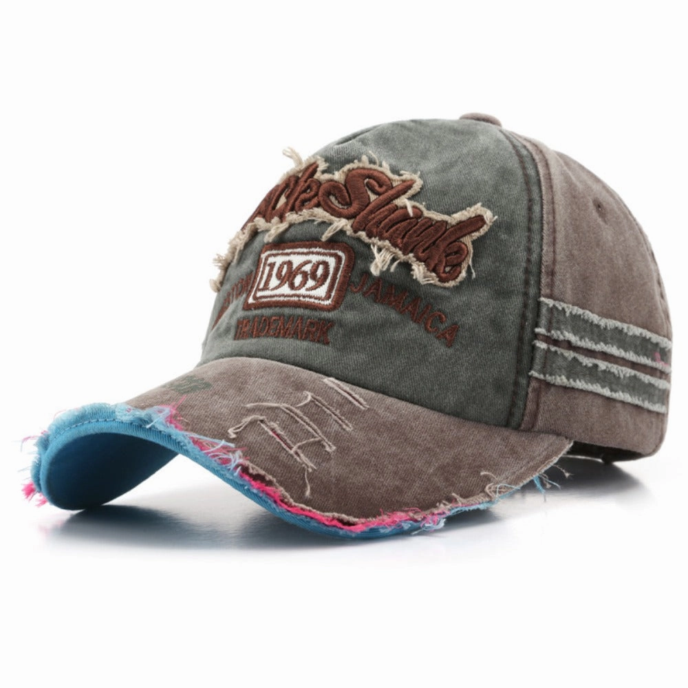 Wholesale 1969 Vintage Washed Old Letter Embroidered Hole Baseball Cap