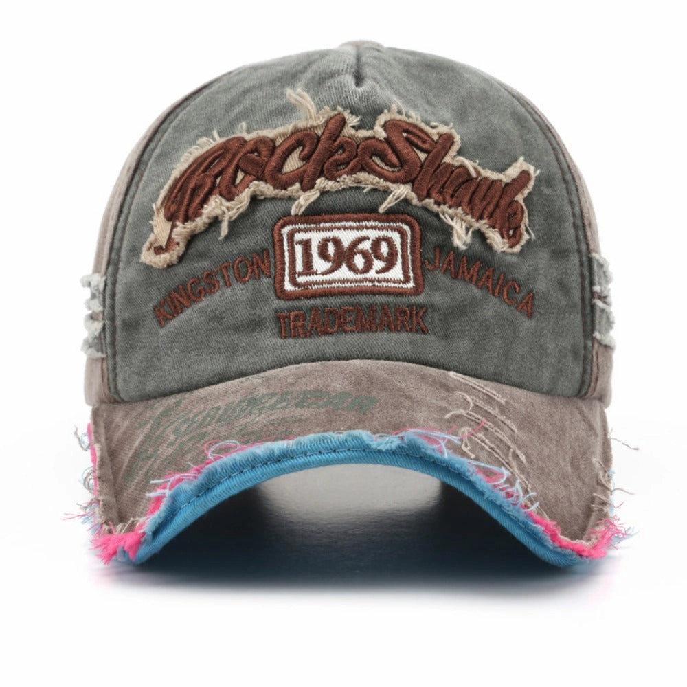 Wholesale 1969 Vintage Washed Old Letter Embroidered Hole Baseball Cap