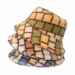 Wholesale 2023 Autumn and Winter Colorful Square Plaid Lamb Wool Bucket Hat