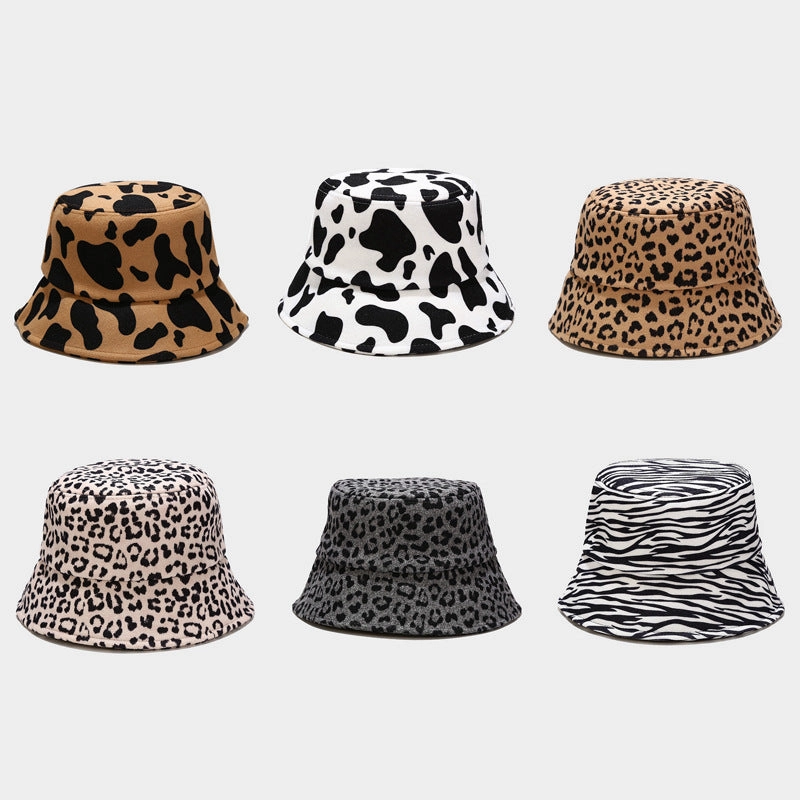 Wholesale 2023 Autumn and Winter New Thickened Wool Cow Pattern Leopard Pattern Zebra Pattern Fisherman Hat